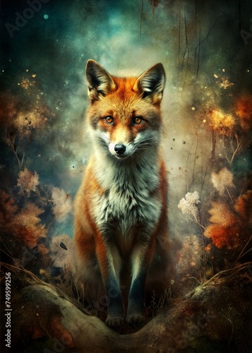 Red Fox in Misty Light Forest Illustration © Vallentin Vassileff