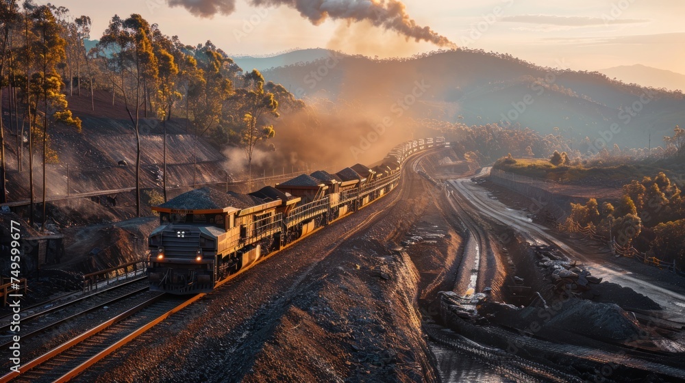A train is seen traveling down train tracks that run alongside a dense forest. A train is seen traveling down train tracks that run alongside a dense forest.
