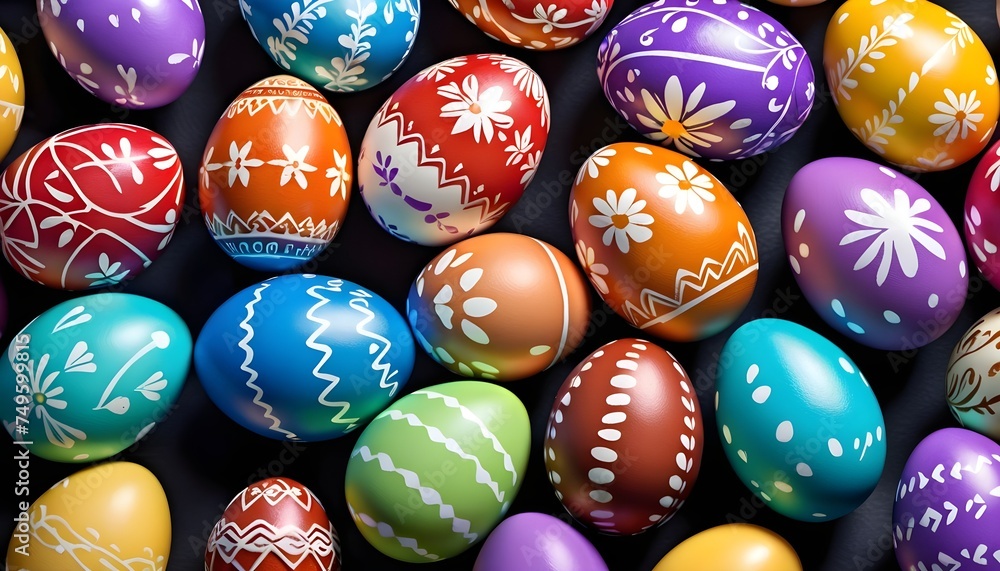 Colorful painted easter eggs, chocolate eggs, close-up Colorful painted easter eggs, chocolate eggs, close-up