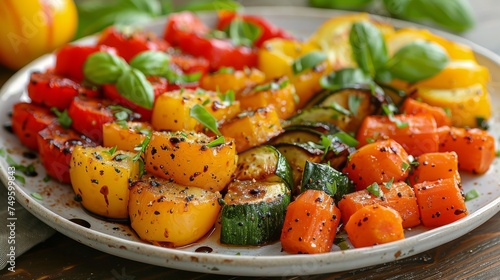 Plate of Grilled Vegetables on Table