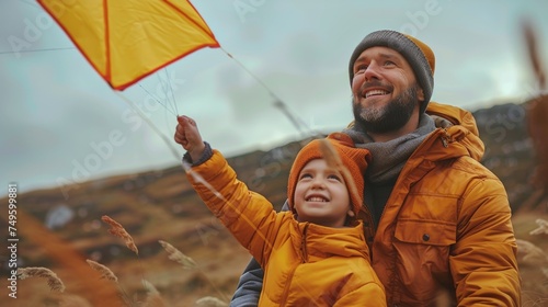 Man and Child Flying Kite