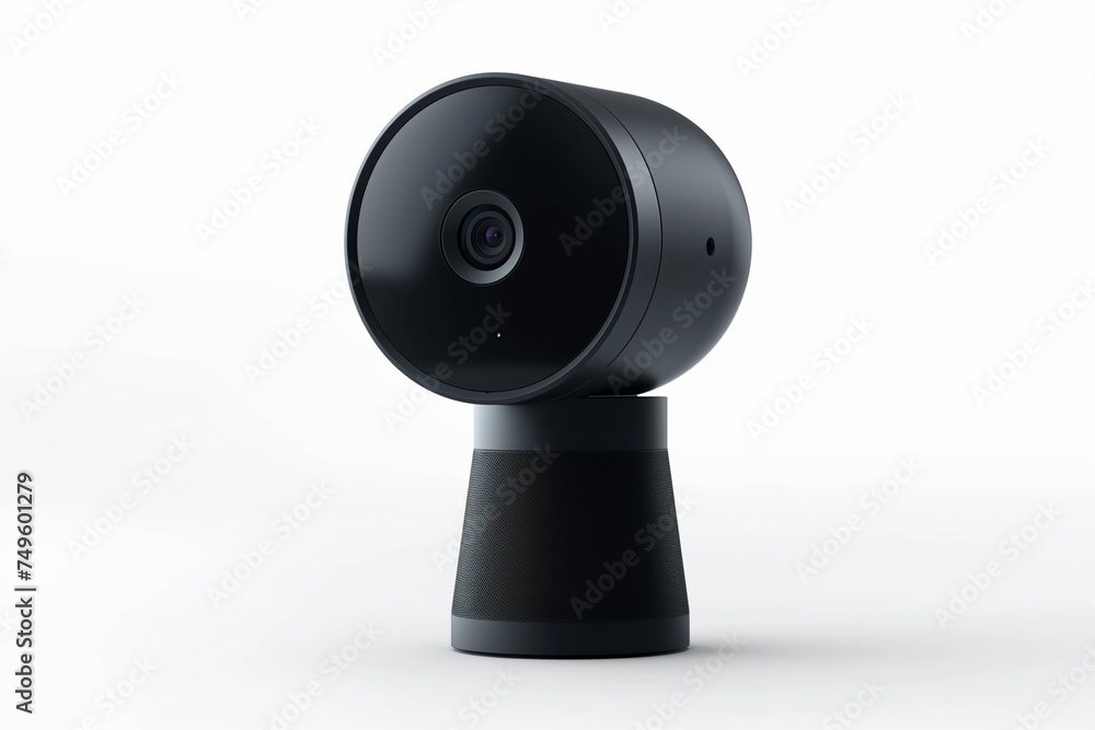 A webcam with a built-in privacy shutter, positioned on a spotless white background.
A webcam with a built-in privacy shutter, positioned on a spotless white background.