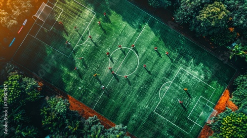 Aerial View of Soccer Field Surrounded by Trees