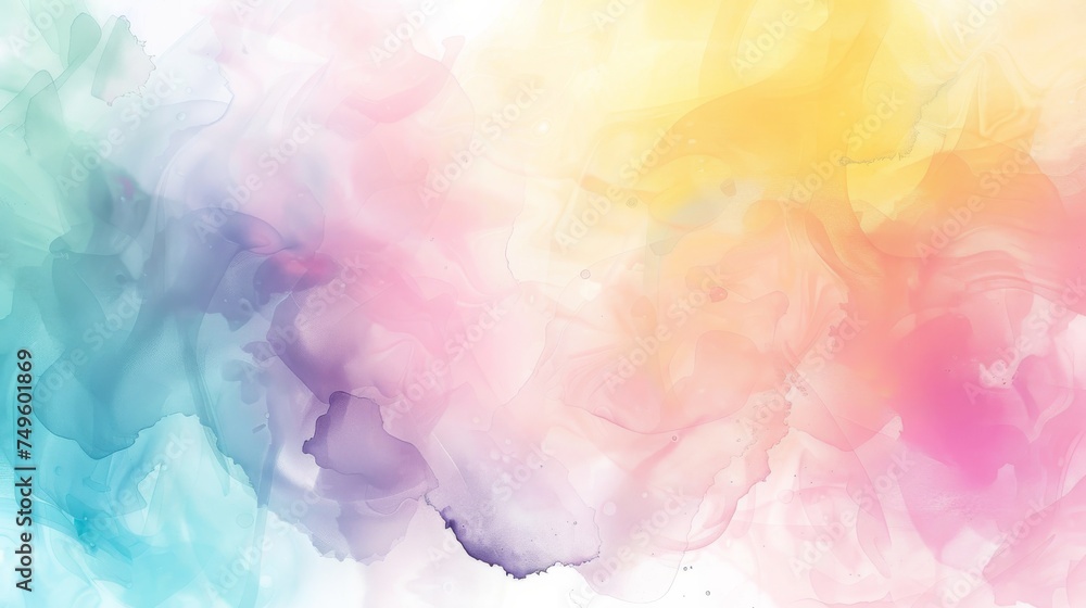 A vibrant watercolor multicolored background contrasts starkly with a clean white background, creating a visually striking composition. Creative abstract backdrop.