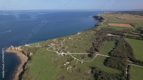 The World War II Pointe du Hoc Ranger Monument. Pointe du Hoc is a high point between two of the five D-Day landing beaches, Utah and Omaha in Normandy, France.