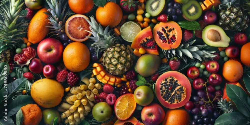 fruits and citruses Assorted top view texture Generative AI