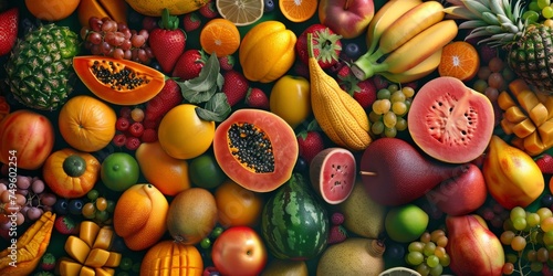 fruits and citruses Assorted top view texture Generative AI