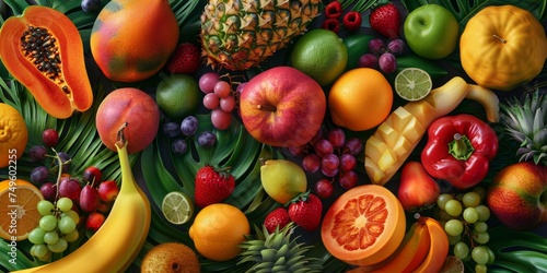 fruits and citruses Assorted top view texture Generative AI