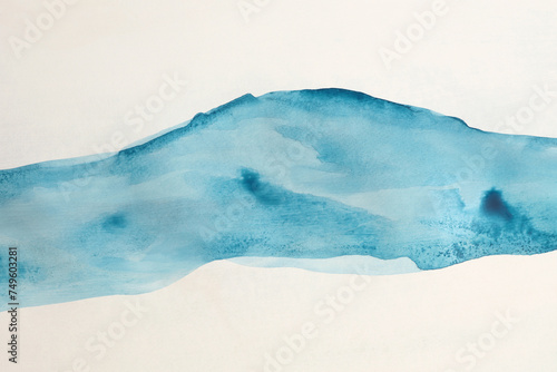 Ink watercolor hand drawn pour flow stain blot. Wave landscape on wet paper texture background. © Liliia