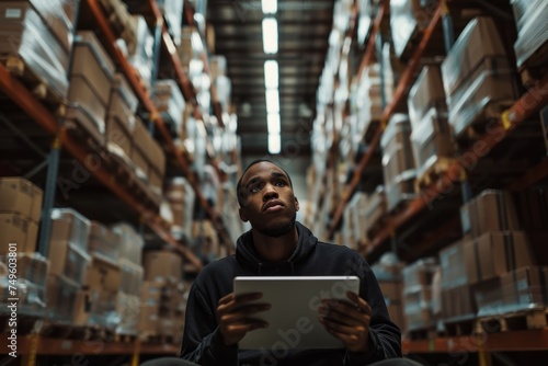 Man in Warehouse Using Tablet