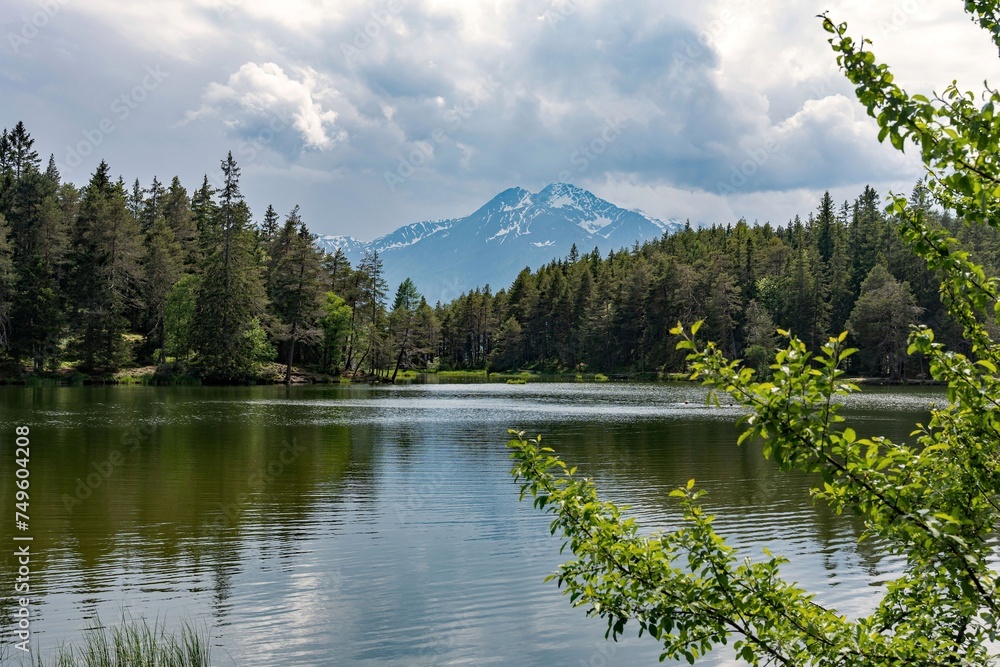 View over the Moser lake to the alpes at moesern, tirol Austria