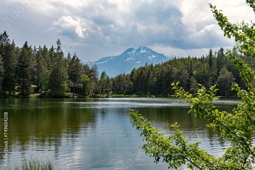 View over the Moser lake to the alpes at moesern, tirol Austria