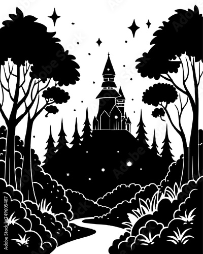 Enchanted Fairy Tale Castles in Monochrome Landscapes