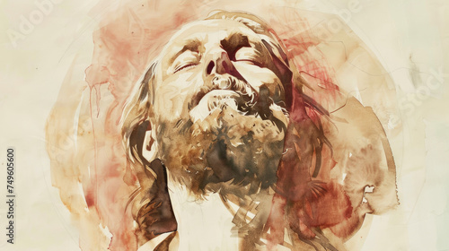 The Feast of Herod. The head of John the Baptist on a platter. Watercolor digital painting. photo