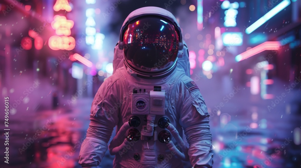 An astronaut in a night club with neon lights, generated with AI An astronaut in a night club with neon lights, generated with AI