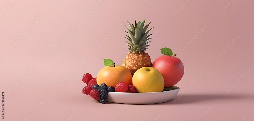 isolated soft background with copy space, fruits with plate concept isolated soft background with copy space, fruits with plate concept