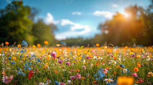 Colorful Flowers in Field Under Blue Sky