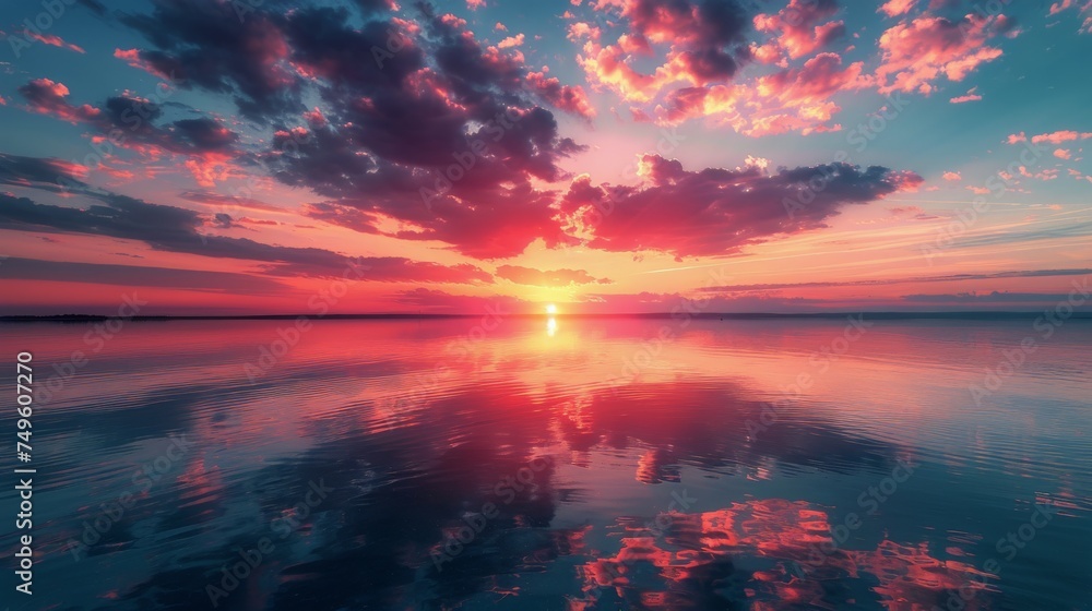 Fototapeta premium Sun Setting Over Calm Lake