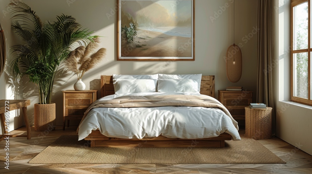 Fototapeta premium Bedroom With Large Bed and Window