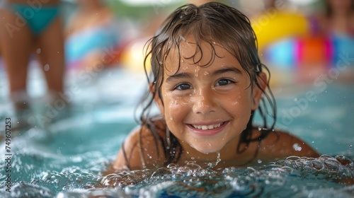 Young Girl Smiles Swimming in Pool