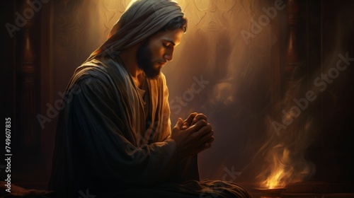 Jesus Praying in Dark Room