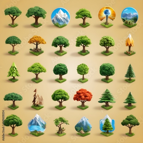 Set of nature 3d icons