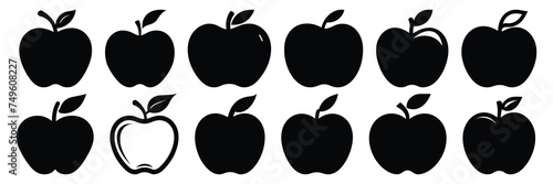 Apple fruit silhouettes set, large pack of vector silhouette design, isolated white background