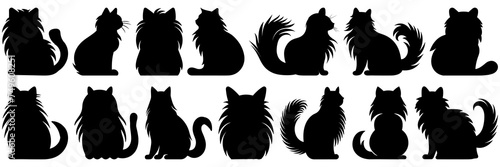 Cat silhouettes set, large pack of vector silhouette design, isolated white background