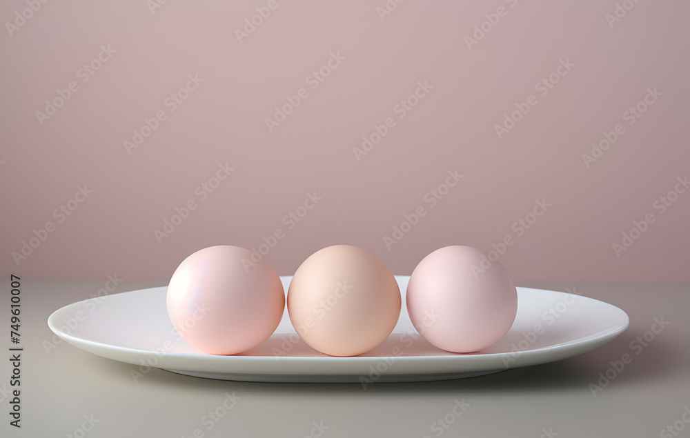 Fototapeta premium Color eggs on a plate on the background