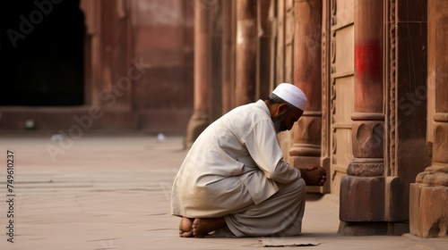 Man Kneeling in Front of Building for Ramadan 2024