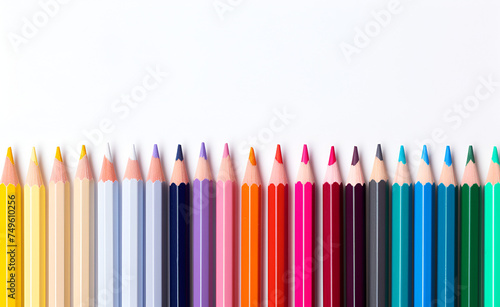 Color pencils isolated on white background, space for text