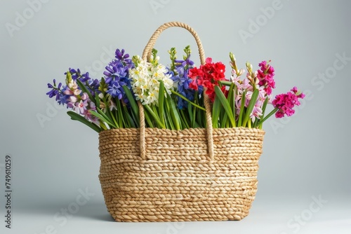 A basket full of flowers is sitting on a table