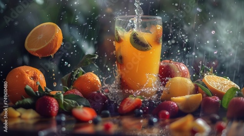 Healthy fresh fruits juice  drink. Vitamins  fitness drink  health food.