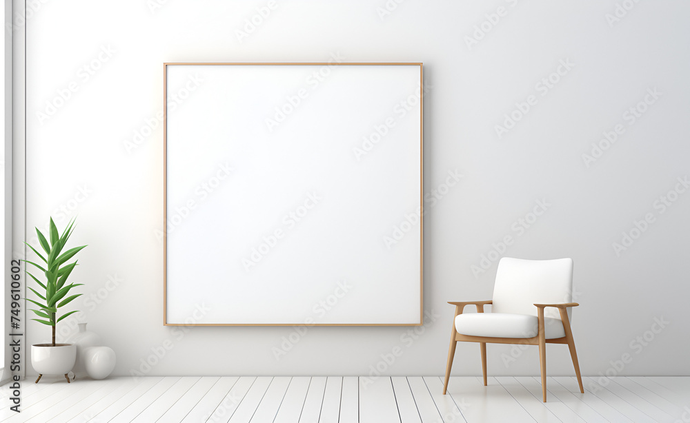 Empty room with a white wall and chair, space for text Empty room with a white wall and chair, space for text