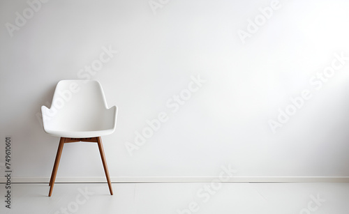 White chair in a white room, space for text