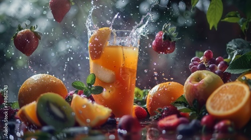 Healthy fresh fruits juice, drink. Vitamins, fitness drink, health food.