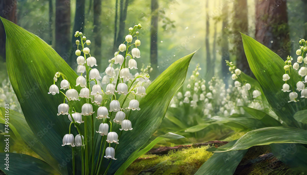 Fototapeta premium Beautiful lily of valley. Blooming flowers. Spring season. Natural floral background.
