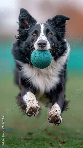 Border Collie, chien de race berger, apportant une balle
