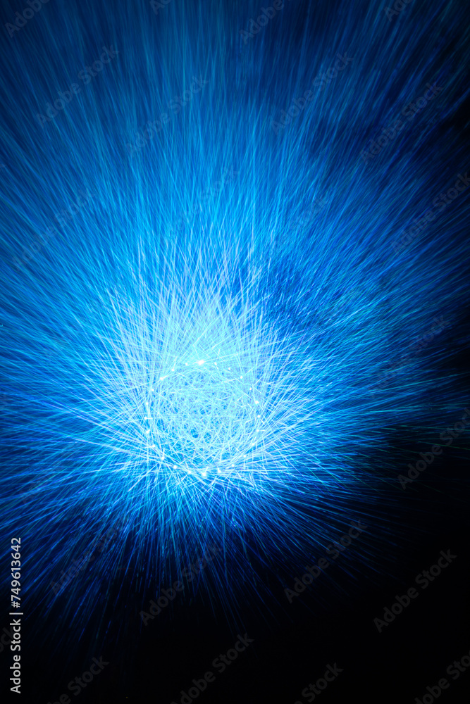 Obraz premium Laser projections with light blue rays. The play of cosmic rays and light