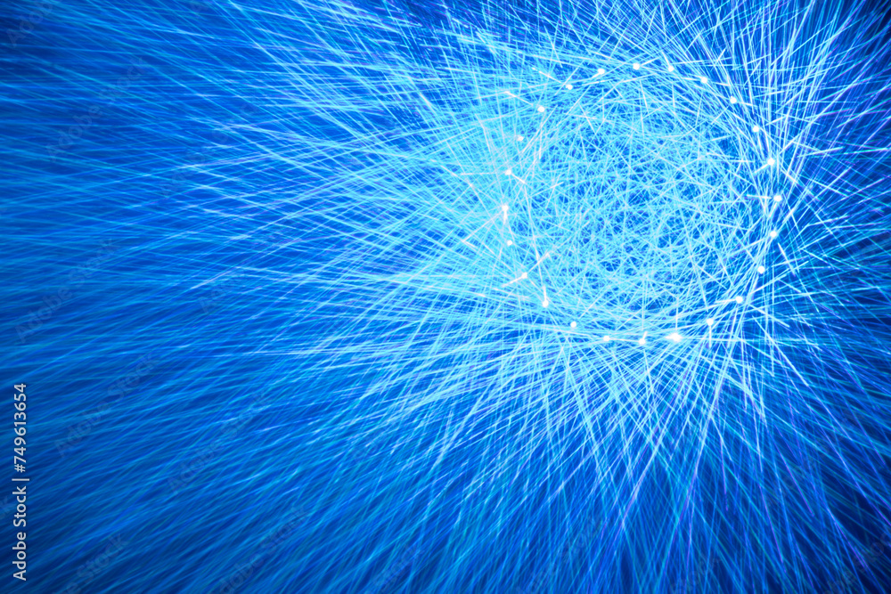 Fototapeta premium Laser projections with light blue rays. The play of cosmic rays and light