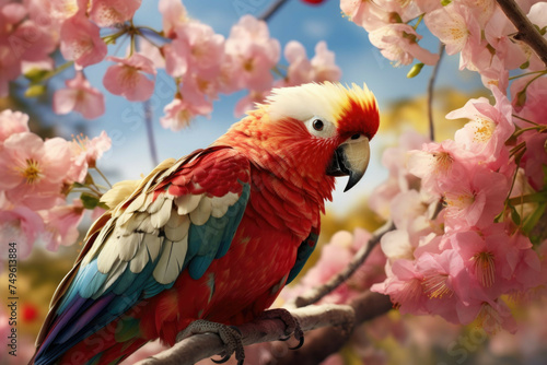 Colorful parrot on spring branch © Michael Böhm