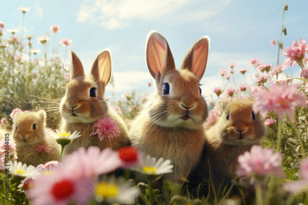 Fluffy bunnies in a sun-drenched meadow Fluffy bunnies in a sun-drenched meadow