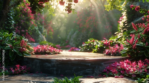 Vibrant Garden With Abundant Flowers and Trees