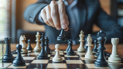 Business strategy planning concept, business organize strategy brainstorm chess board game, Checkmate business management, leadership success, team leader, teamwork