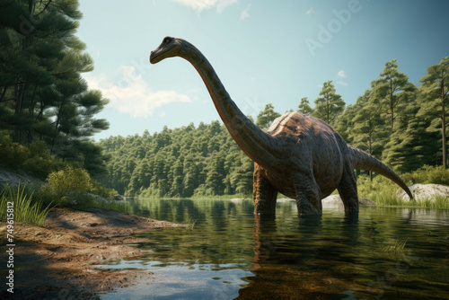 Diplodocus drinking from a peaceful lake © Michael Böhm