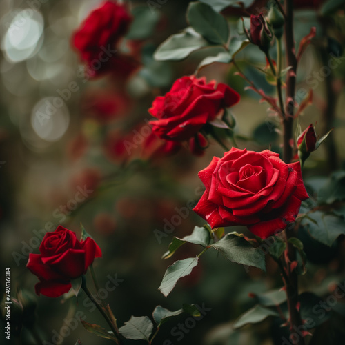 Romantic Red Roses in a Dreamy Garden Setting