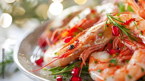 closeup on a dynamite shrimps fresh dish served in a fancy decoration photo