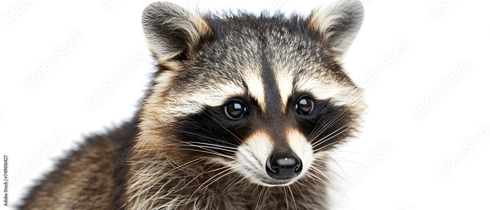 Close Up of a Raccoon Isolated on a White Background