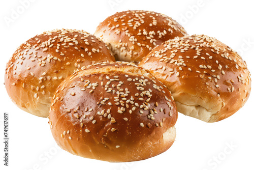 Golden baked sesame seed bread rolls, cut out - stock png. photo