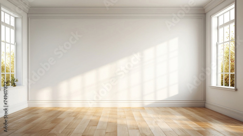Hermosa habitación con pared blanca ideal para estudio fotográfico. Creado con IA